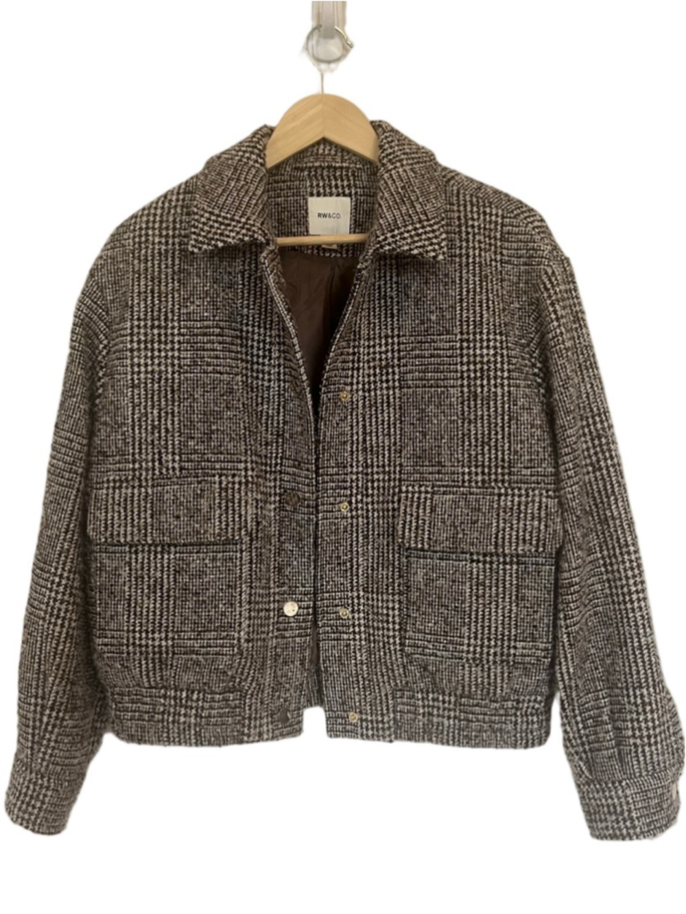 Brown Plaid Wool Blend Bomber Jacket Academia Fall Oversized Cropped Outerwear